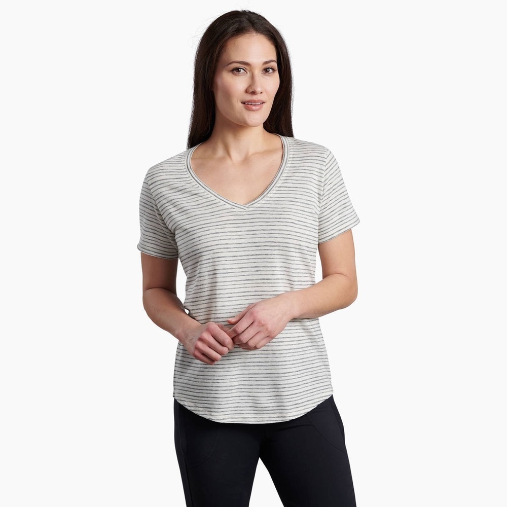 Kuhl Aria Short Sleeve Shirt - Women's Small Gray Stripe Tee Shirt Hike  L3